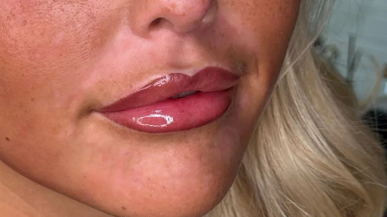 Freshly lip blushed lips with a soft, glossy rose colour